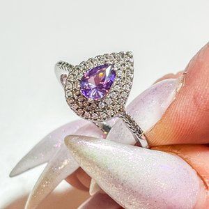 Size 9 CZ Sterling Silver Amethyst Ring